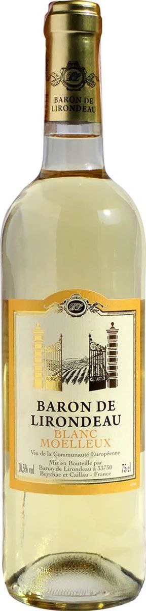 Вино Baron de Lirondeau н/солодке біле 10.5% 0.75 л